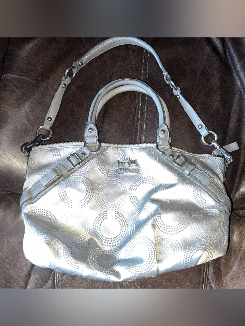 Coach Metallic Silver Perforated Small Bag